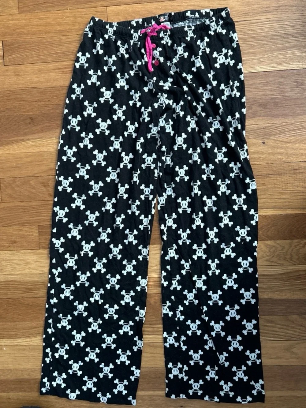 Paul Frank Black & White Skull Pattern Pajama Pants with Pink Drawstring